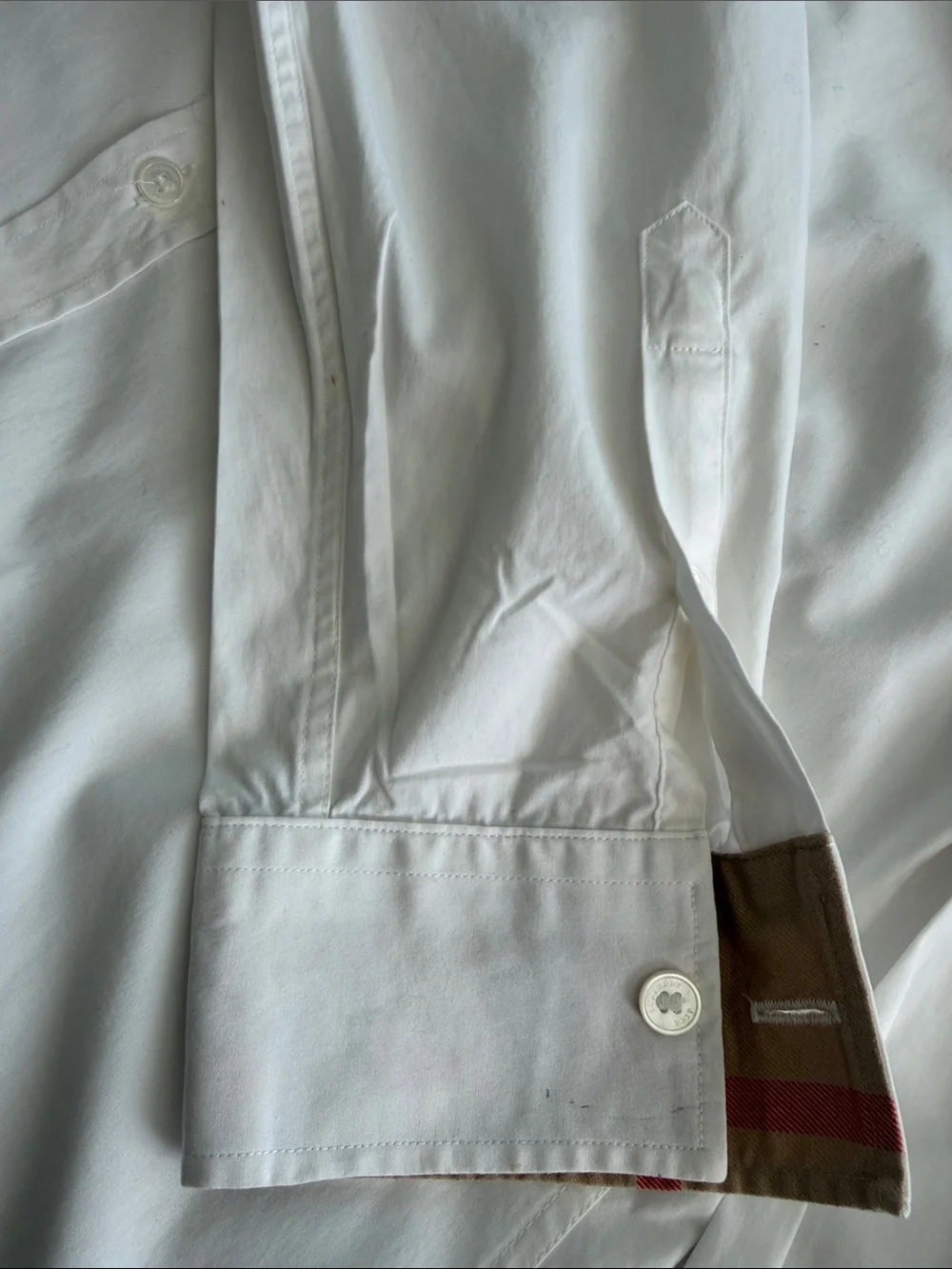 Burberry Brit White Button-Down Shirt with Signature Check Cuffs